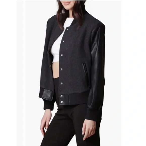 Anthro 7 For All Mankind Bomber Jacket Avec les Filles Strong Shoulder Bomber - Picture 6 of 16